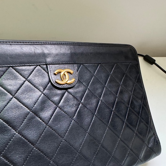 Auth CHANEL Matelasse Clutch Bag Lambskin Black Quilted Coco Mark CC Logo - Picture 5 of 14